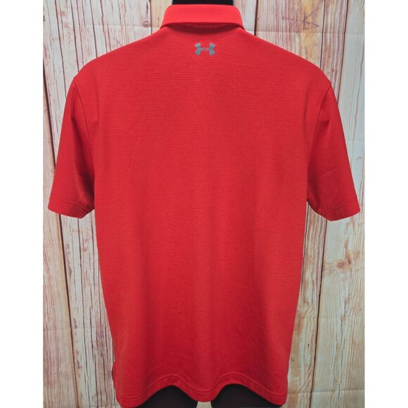 Under Armour Mens Red Polo Medium Loose Fit Heatgear - Picture 2 of 7